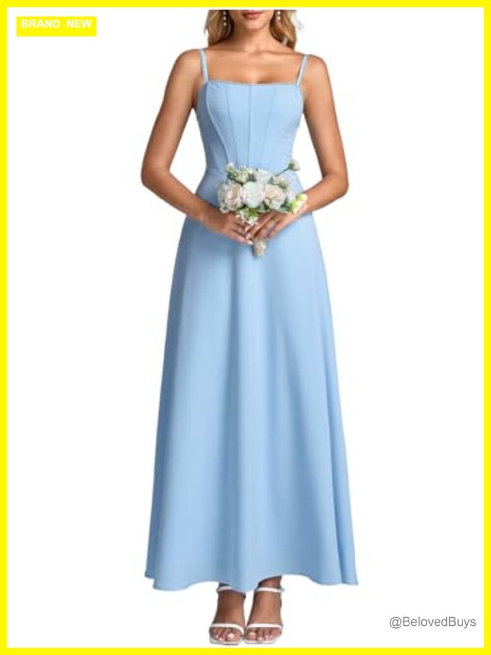 Corset Spaghetti Strap Square Neck Maxi Dress A-Line Backless Formal Wedding